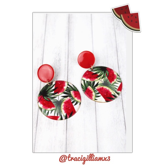 🍉Tropical Watermelon Disc Earrings - Picture 1 of 1